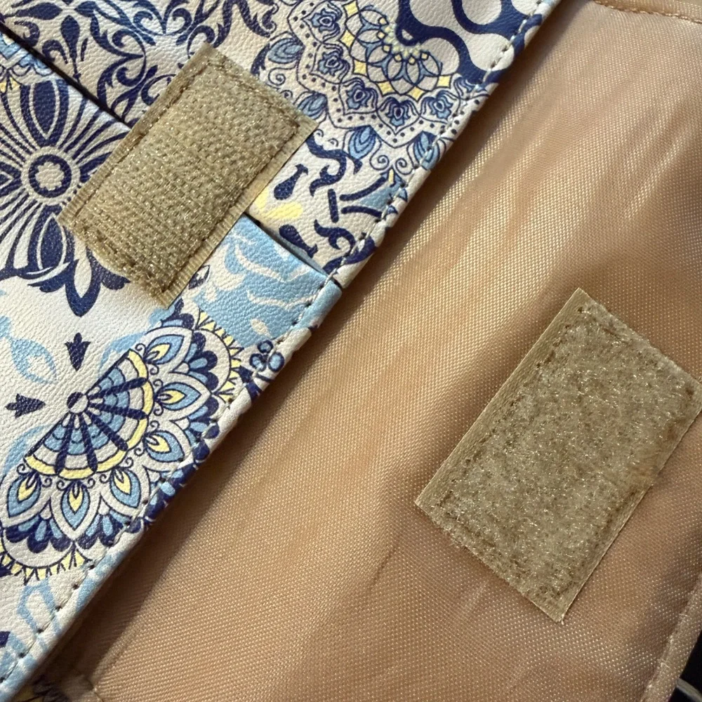 MultiSac Crossbody Purse Bag Beige & Blue Floral Casablanca Zip Pockets